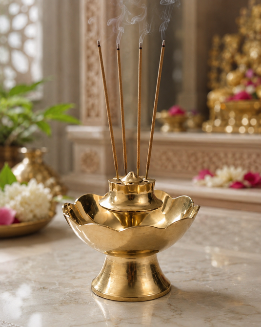 Brass Agardan Kamal Bowl Incense Stick Holder