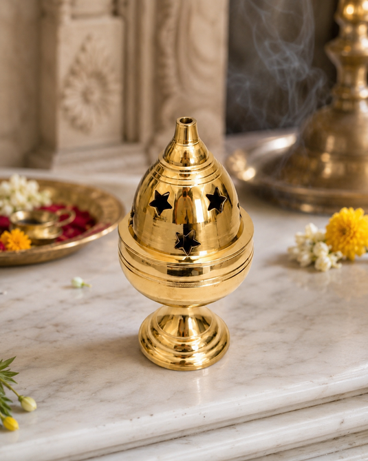 Brass Apple Goblet Covered Diya Oil Lamp