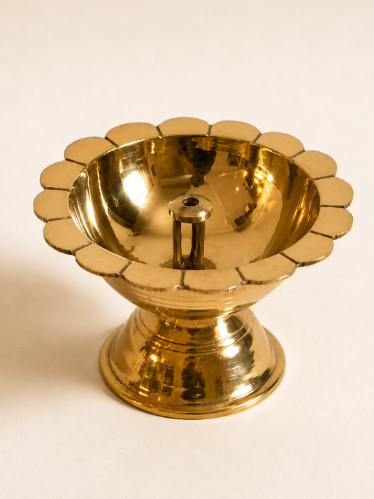 Brass Chandramukhi Nanda Pedestal Diya Oil Lamp