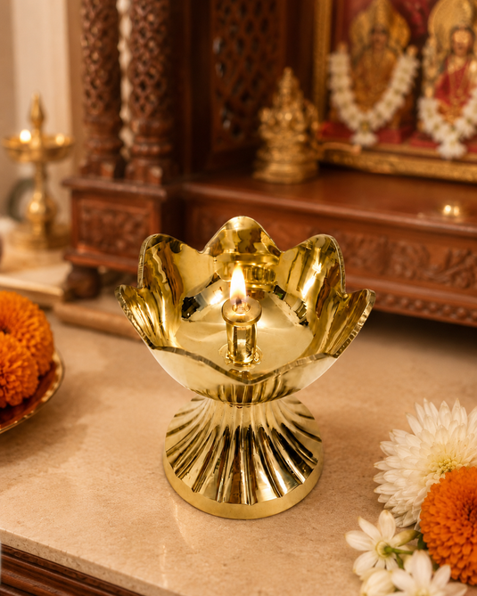 Brass Kamal Deep Pedestal Diya Oil Lamp