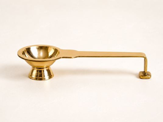 Brass Little Aarti Long Wick Standing Diya Oil Lamp