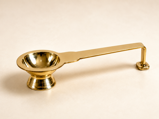 Brass Little Aarti Long Wick Standing Diya Oil Lamp