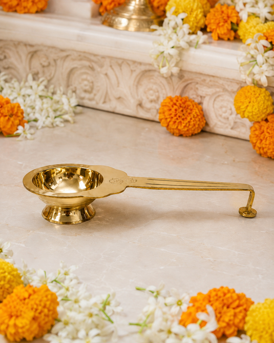 Brass Little Aarti Special Standing Diya Oil Lamp