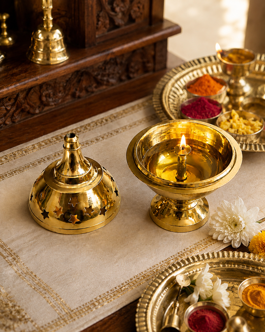 Brass Navratri Deep Covered Diya Oil Lamp