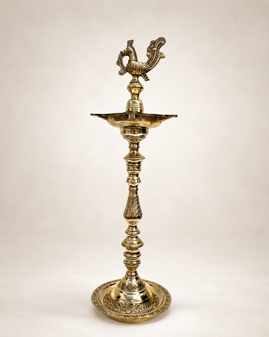 Brass Old Mahabharat Standing Diya Oil Lamp