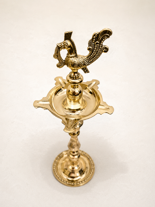 Brass Old Mahabharat Standing Diya Oil Lamp