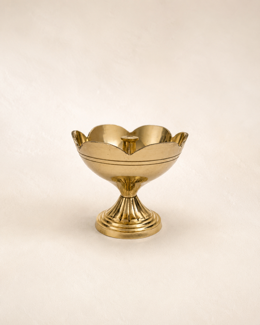 Brass Rose Deep Pedestal Diya Oil Lamp
