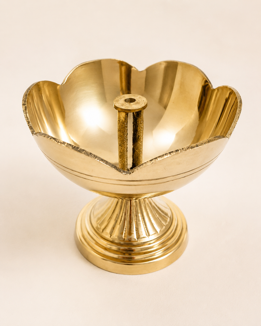 Brass Rose Deep Pedestal Diya Oil Lamp
