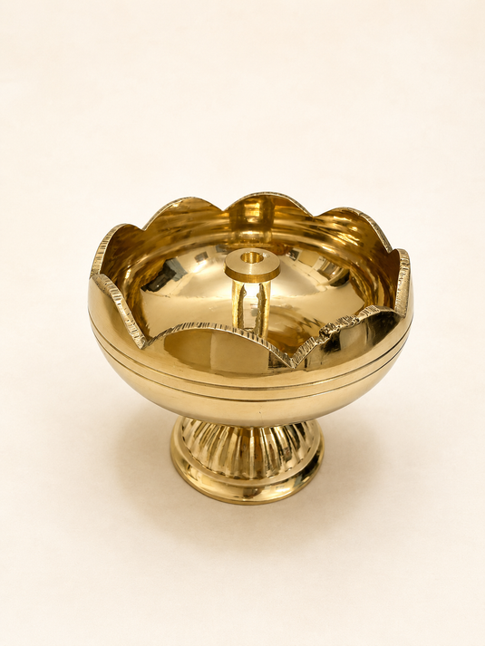 Brass Tamatar Nanda Pedestal Diya Oil Lamp