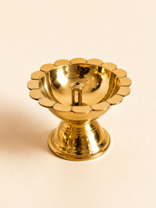 Brass Chandramukhi Nanda Pedestal Diya Oil Lamp