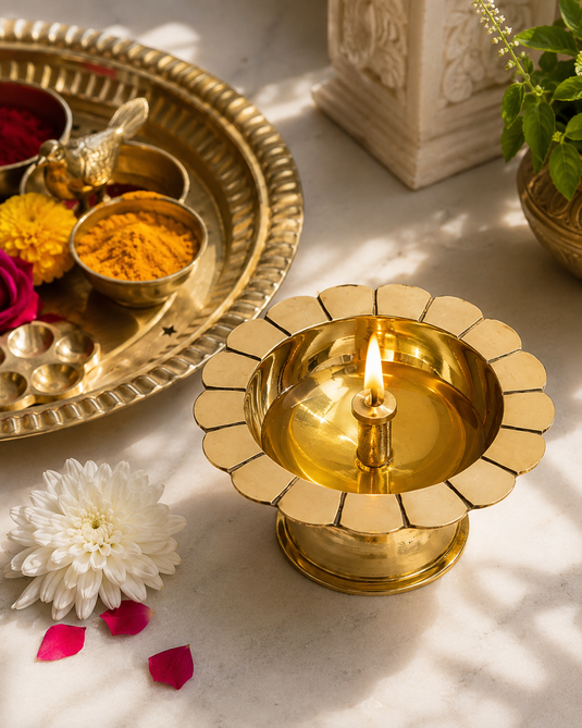 Brass Chandramukhi Pyali Pedestal Diya Oil Lamp