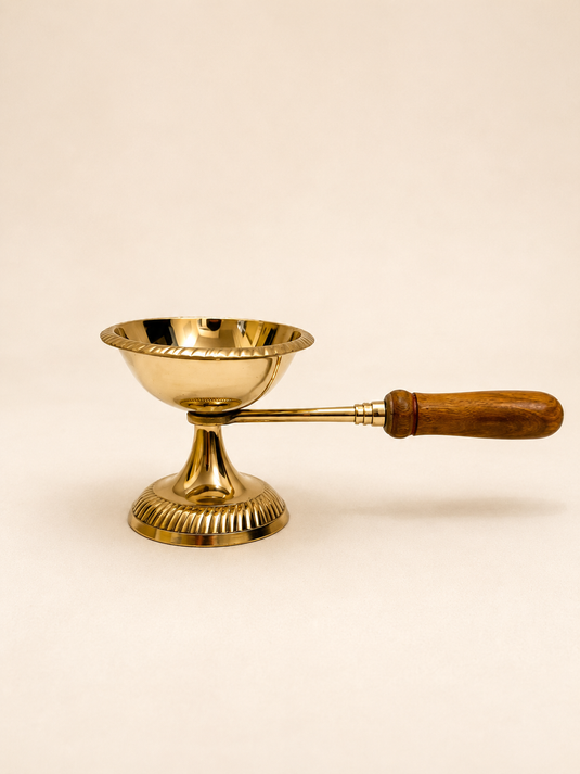 Brass Gulab Aarti Lamp with Wooden Handle