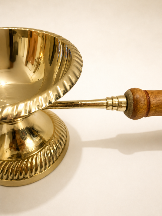 Brass Gulab Aarti Lamp with Wooden Handle