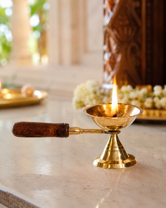 Brass Gulab Aarti Long Wick Diya stand
