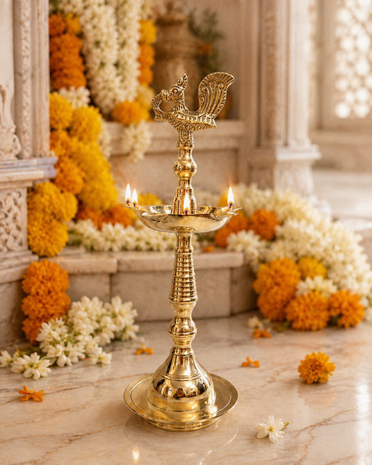 Brass Kerala Fancy Murga Standing Diya Oil Lamp