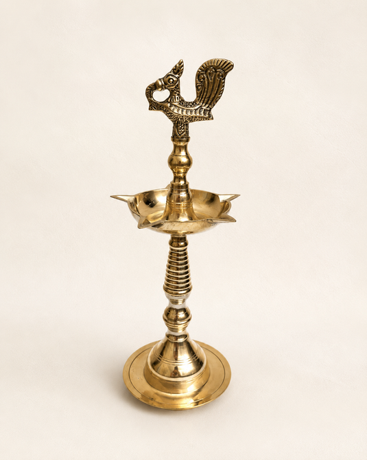 Brass Kerala Fancy Murga Standing Diya Oil Lamp