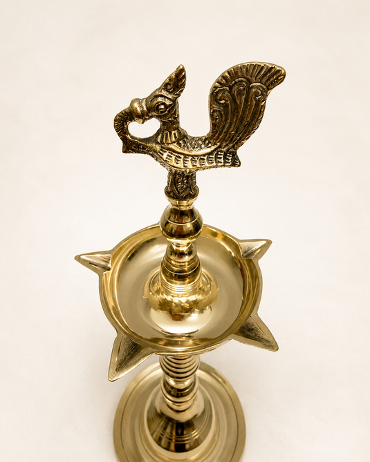 Brass Kerala Fancy Murga Standing Diya Oil Lamp