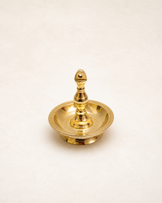Brass Latkan Long Wick Round Hanging Diya Oil Lamp