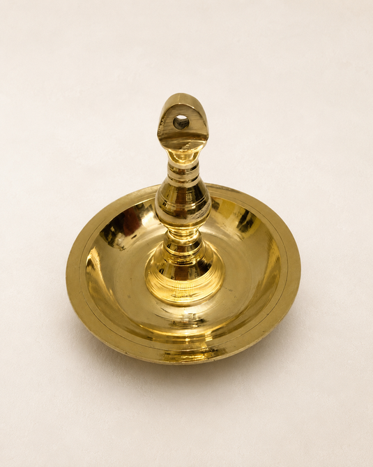 Brass Latkan Long Wick Round Hanging Diya Oil Lamp