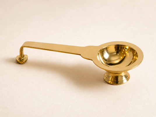 Brass Little Aarti Long Wick Standing Diya Oil Lamp