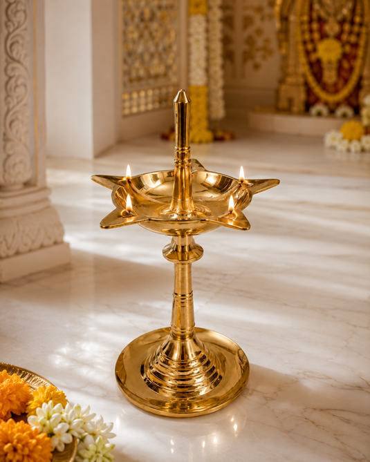 Brass Mysore Batti Standing Diya Oil Lamp