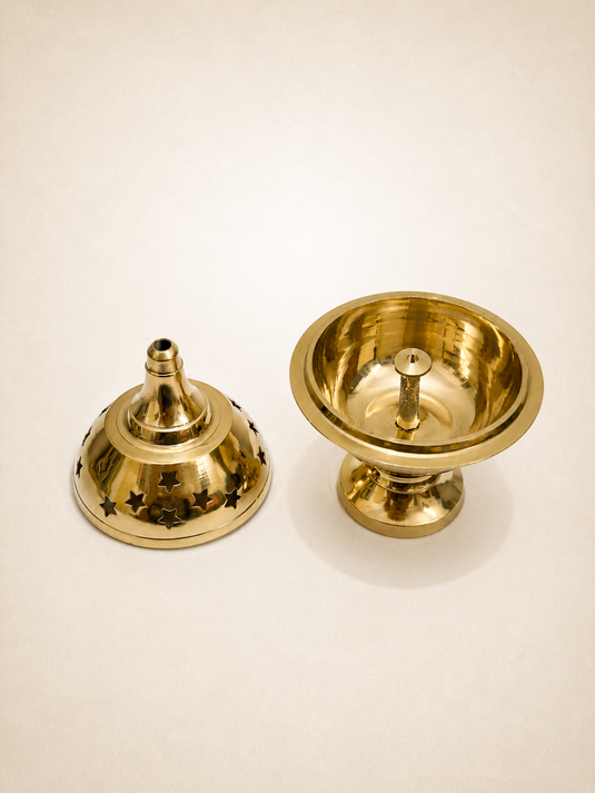 Brass Navratri Deep Covered Diya Oil Lamp