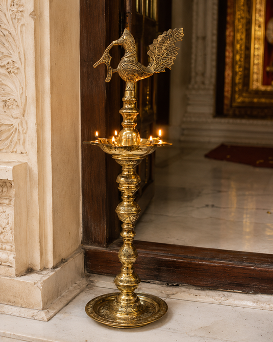 Brass New Mahabharat Standing Diya Oil Lamp