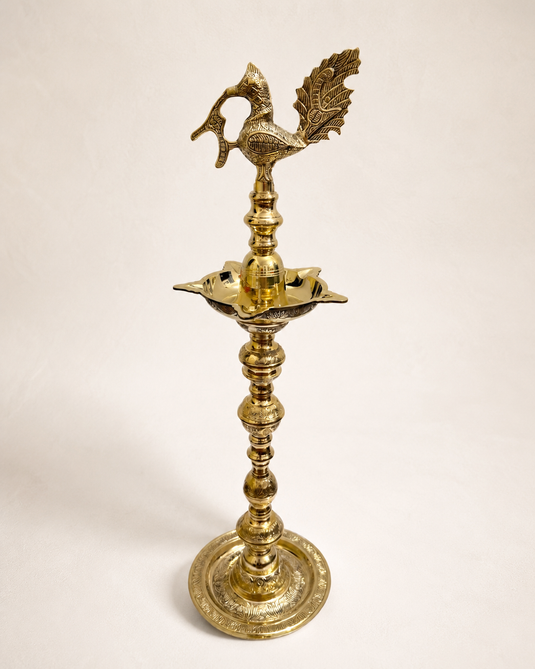 Brass New Mahabharat Standing Diya Oil Lamp