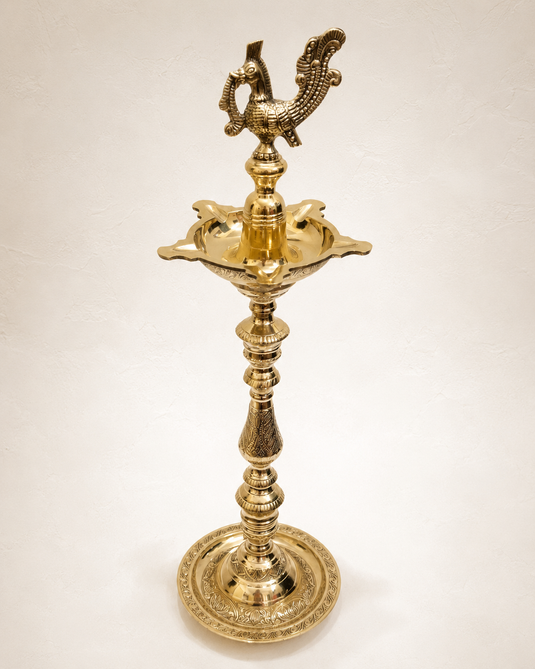 Brass Old Mahabharat Standing Diya Oil Lamp