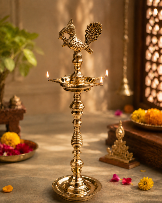 Brass Padi Deep Ring Standing Diya Oil Lamp