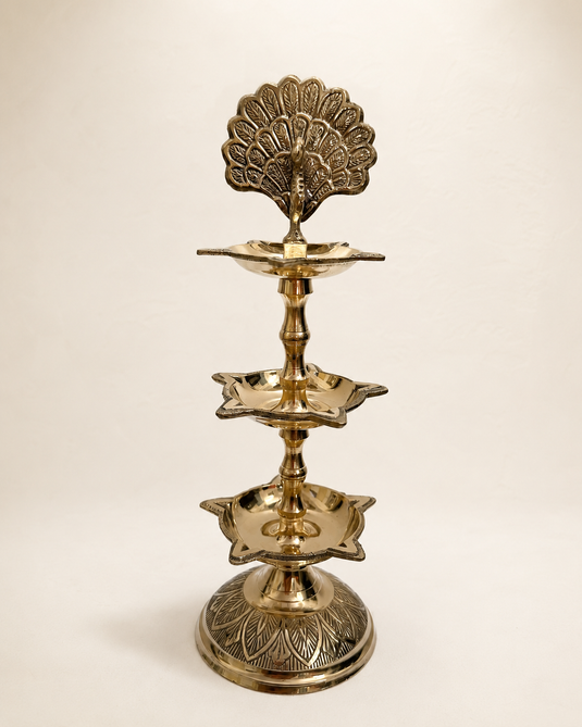 Brass Panch Mahal Peacock Multi Tier Diya Stand