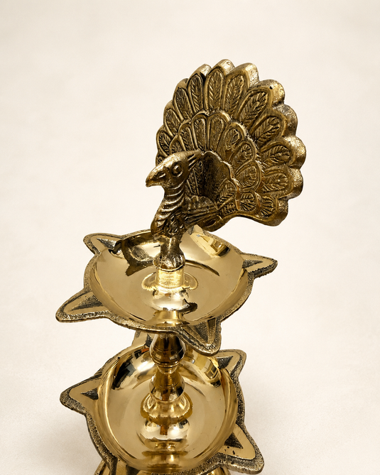 Brass Panch Mahal Peacock Multi Tier Diya Stand