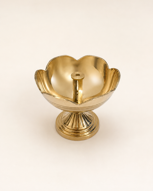 Brass Rose Deep Pedestal Diya Oil Lamp