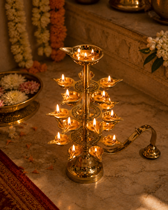 Brass Step Aarti Multi Wick Diya Stand