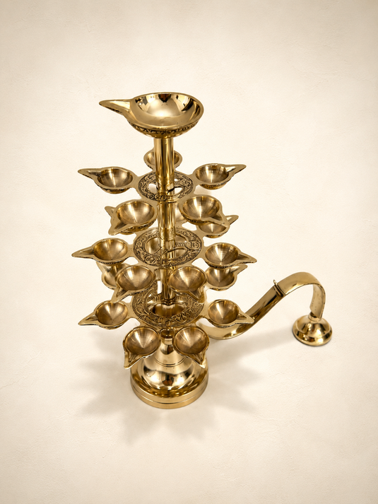Brass Step Aarti Multi Wick Diya Stand
