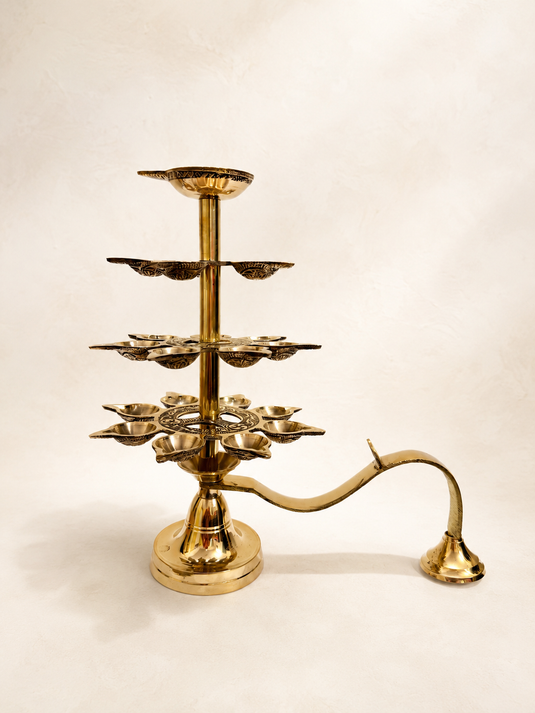 Brass Step Aarti Multi Wick Diya Stand