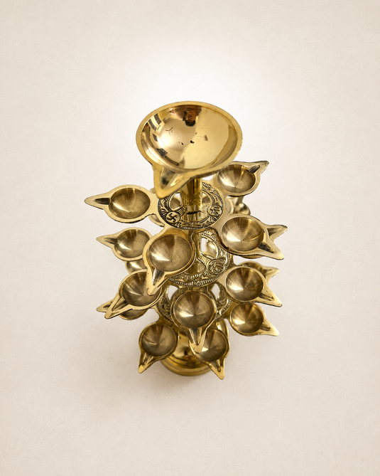 Brass Step Aarti Multi Wick Diya Stand