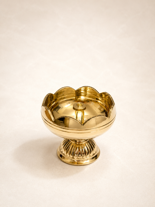 Brass Tamatar Nanda Pedestal Diya Oil Lamp