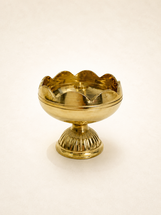 Brass Tamatar Nanda Pedestal Diya Oil Lamp