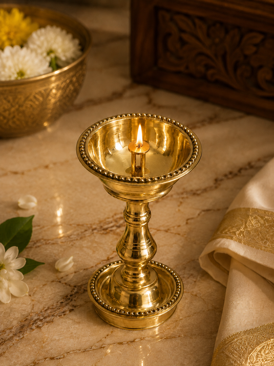 Brass Udupi Nanda Pedestal Diya Oil Lamp